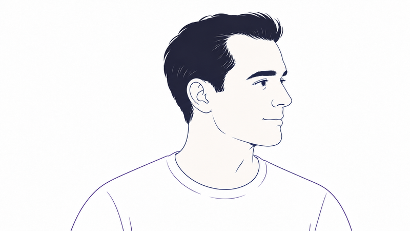 Line illustration of a man in profile with a slightly receding hairline at the temples